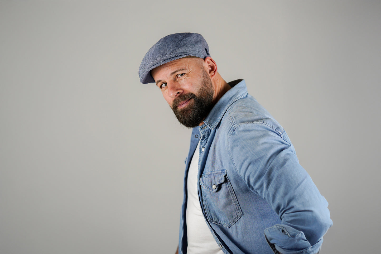 Schiebermütze - Cotton-Leinen Herringbone - WEROR-431.1 Blau